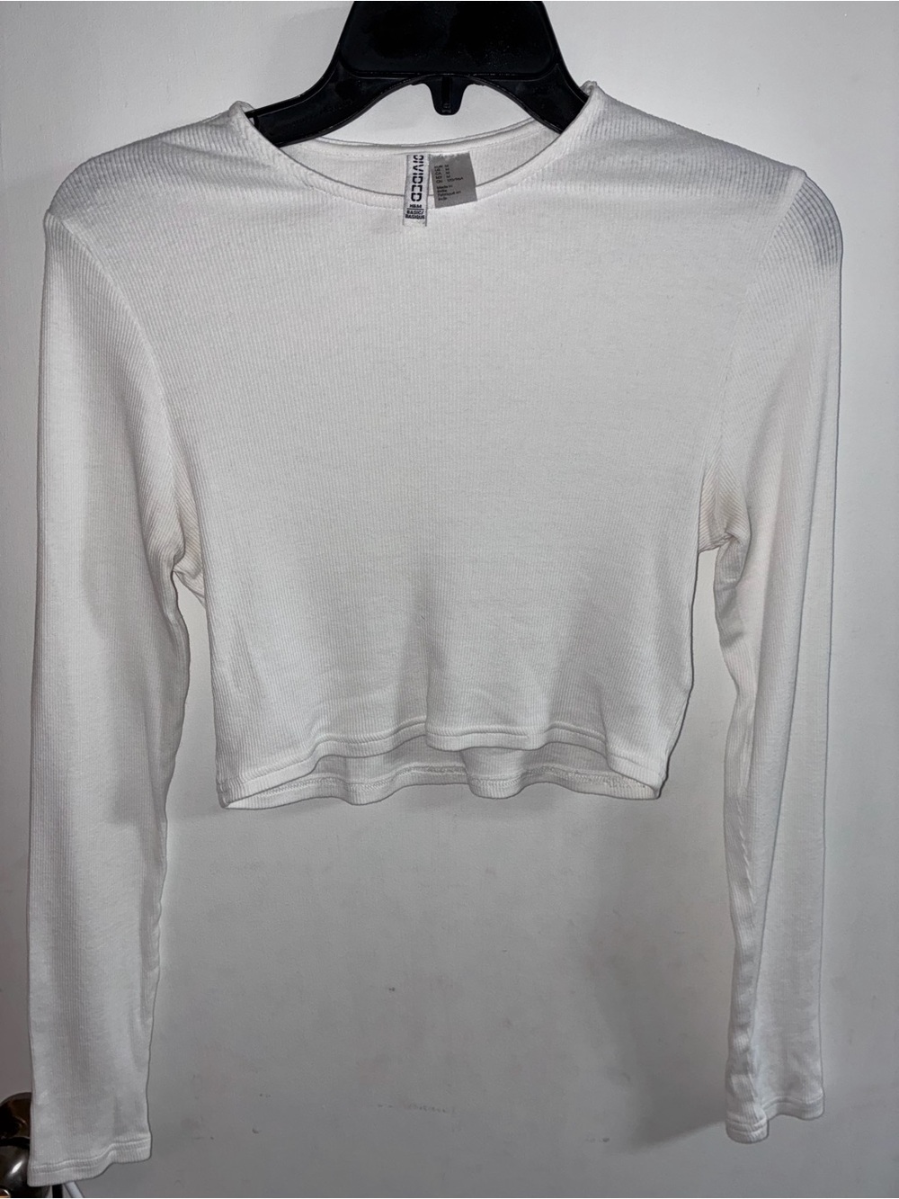 H&M White Ribbed Long-Sleeve Crop Top